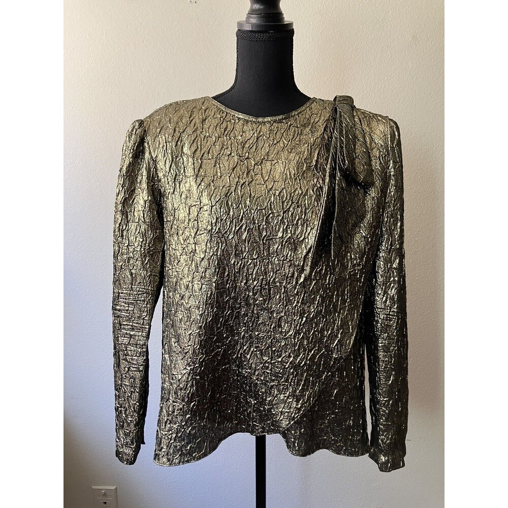 Vintage '80s Three Flaggs Metallic Gold Blouse/Top with Bow Detail XL/XXL